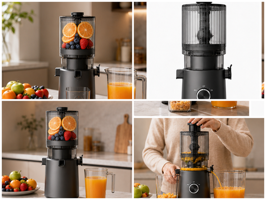 Taze Akıllı HJ303 Ekstra Geniş Yavaş Çiğnenen Meyve suyu makinesi 155mm Çuval, 2400ml Hopper, 200W Soğuk Baskı ve Kendini Temizleyici ile Taze Meyve suyu sevgilisi için