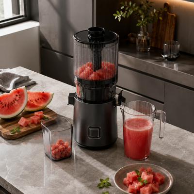 Fresh Smart HJ303 Ekstra Geniş Yavaş Çiğnenen Meyve Meyvesini Meyve Meyvesini Yapma Sanatı 155mm Çakma, 2400ml Hopper, 200W Soğuk Baskı ve Kendini Temizleyici