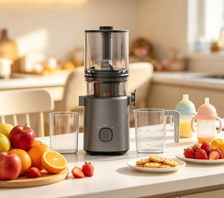 Taze Akıllı HJ303 Ekstra Geniş Yavaş Çiğnenen Meyve Meyvesini Çöpe Çöpe Çöpe 155 mm Tüm Ananas ve Elma için 200W Soğuk Baskı, Büyük 2400ml Hopper ve Aile Kullanımı İçin Kendini Temizleyici