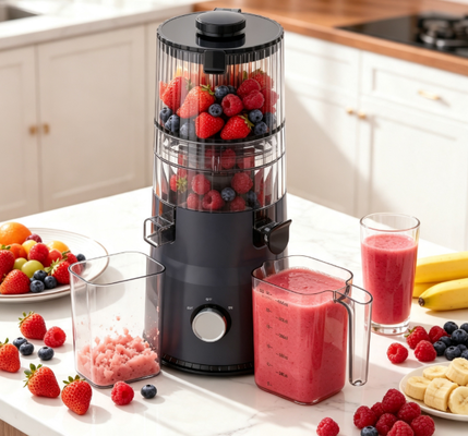 Fresh Smart HJ103A Kompakt Yavaş Çiğnenen Meyve Meyvesini Çöpe Çöpe Çöpe 135mm Geniş Çökme, 200W Soğuk Baskı ve Kendini Temizleyerek Her Sabahı Daha Renkli Yapın
