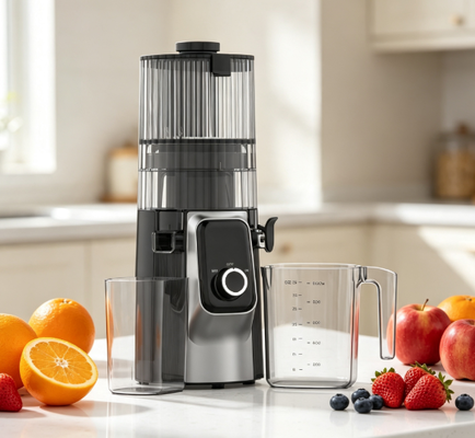 Fresh Smart HJ102C Yavaş Çiğneyen Meyve Sıkacağı - 3 Ayarlanabilir Hız, 135 mm Geniş Oluk, 200 W Soğuk Pres ve Kendi Kendini Temizleyen ile Her Sabah Taze Başlamanıza Yardımcı Olan Meyve Sıkacağı