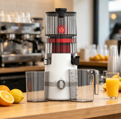 Fresh Smart HJ102B Slow Masticating Juicer, çift kilitli güvenlik sistemi, 135mm genişliğinde şut, 200W soğuk baskı motoru ve kendi kendini temizleme fonksiyonu ile aile için güvenli bir sürüm.